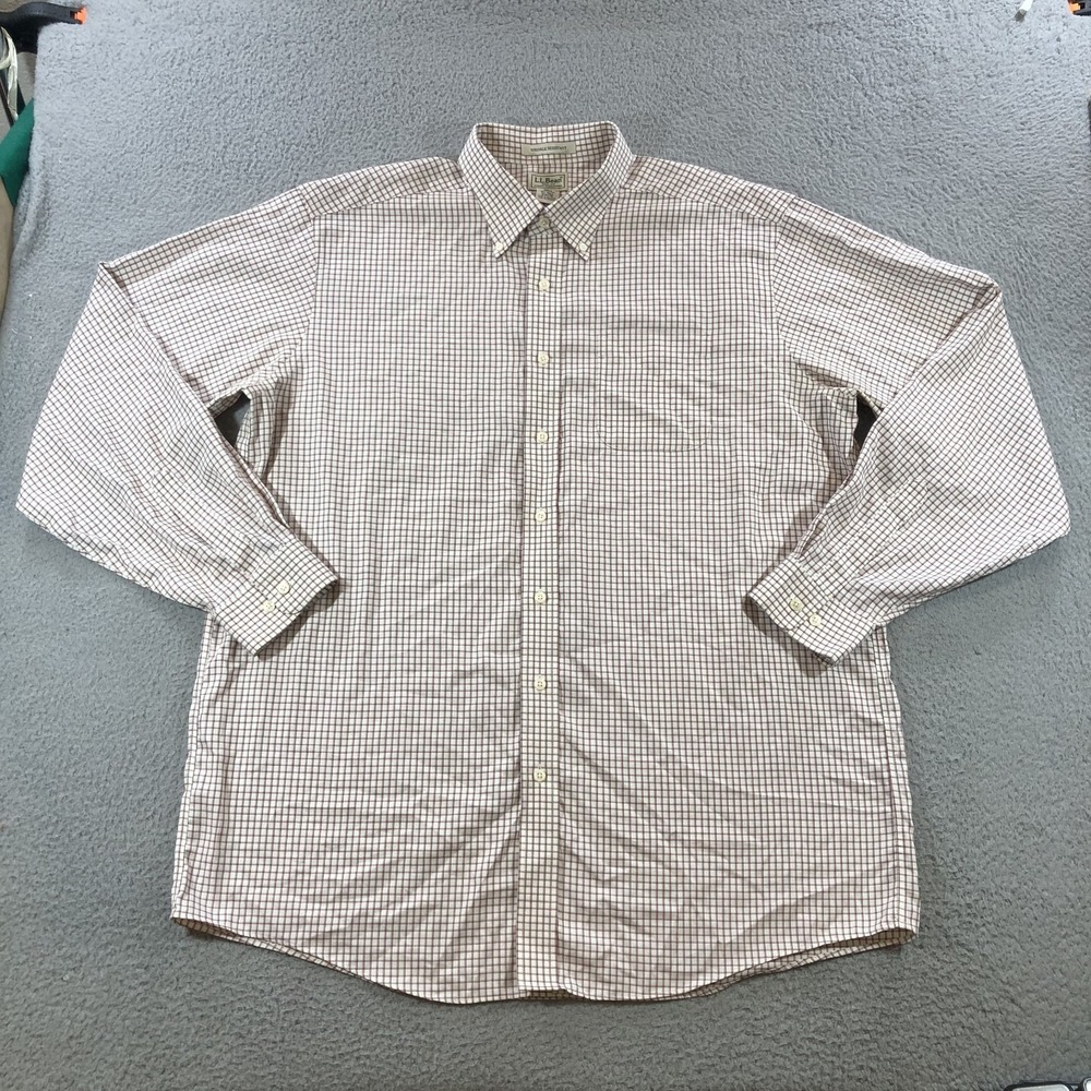 ll bean shirt mens XLT beige red plaid outdoors rugged thick woven twill